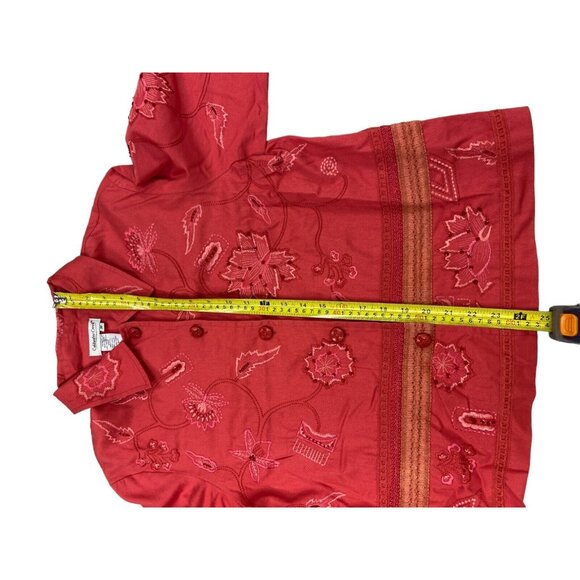 Coldwater Creek Jacket Womens Medium Red Cotton Floral Embroidered With Sequins - Picture 6 of 6